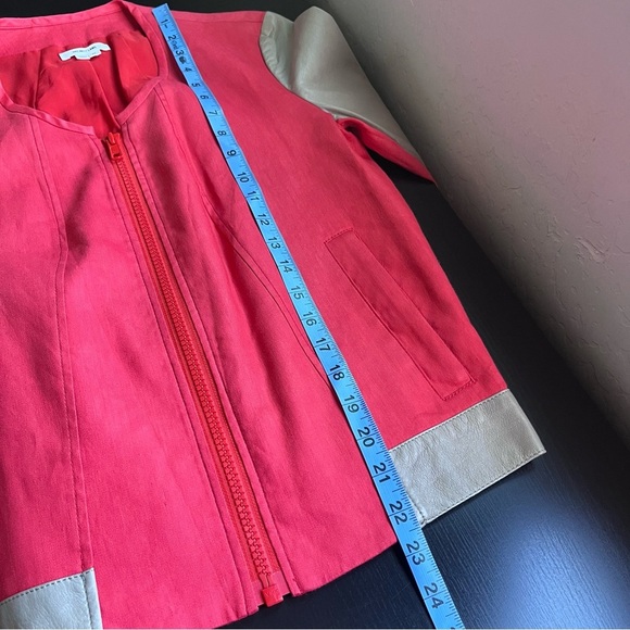 Helmut Lang Lamb Leather 3/4 Sleeve Full Zip Collarless Bomber Jacket Medium - Picture 13 of 14